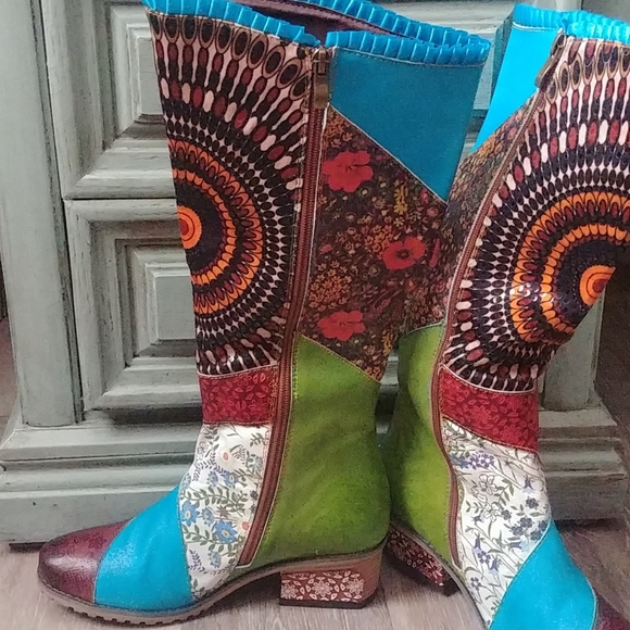 Handmade Boho 60s Leather  Knee High Boots 37 - Picture 3 of 9